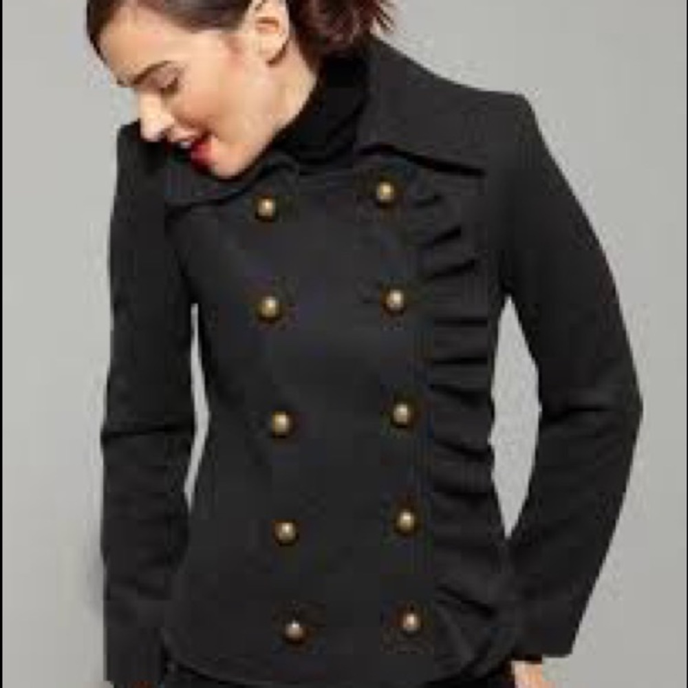 DKNY Double Breasted Peacoat with Ruffle Details!